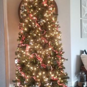 Christmas snowman ornaments, tree skirt, bow and ribbon